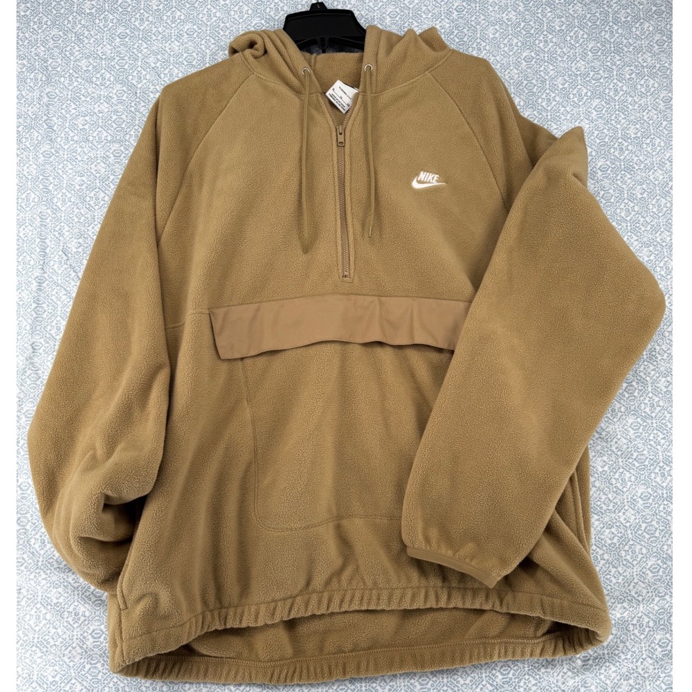Nike Therma-FIT Mens XL Half Zip Fleece Hoodie Tan Khaki Pullover DQ5103-247